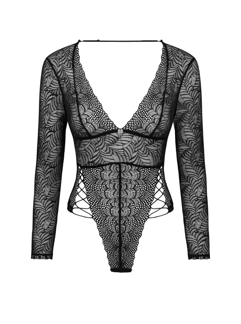 Obsessive Lingerie body in pizzo con maniche lunghe Merlys
