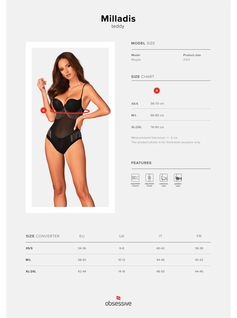 Obsessive Lingerie elegante body con frange argentate Milladis