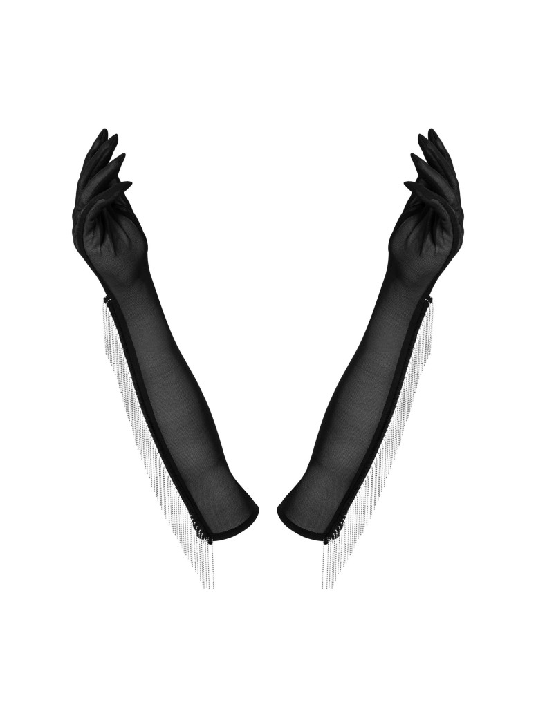 Obsessive Lingerie guanti satinati con frange in metallo Milladis