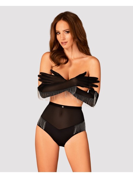 Obsessive Lingerie guanti satinati con frange in metallo Milladis