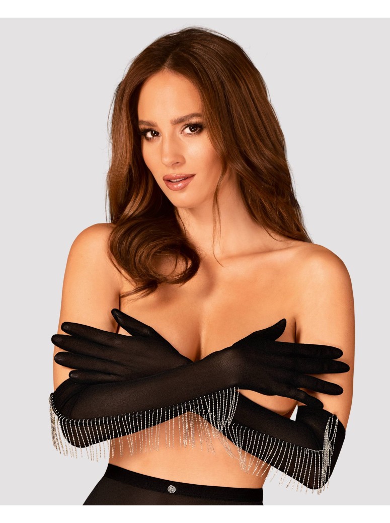 Obsessive Lingerie guanti satinati con frange in metallo Milladis
