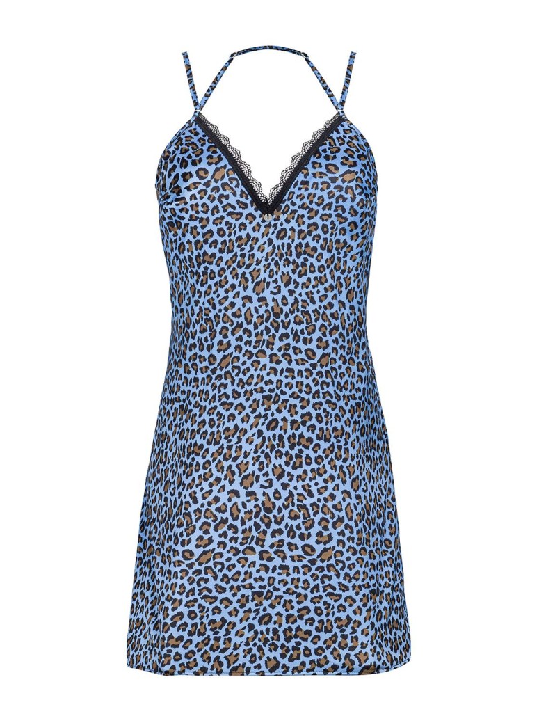 Obsessive Lingerie sexy chemise e perizoma animalier blu Nadines
