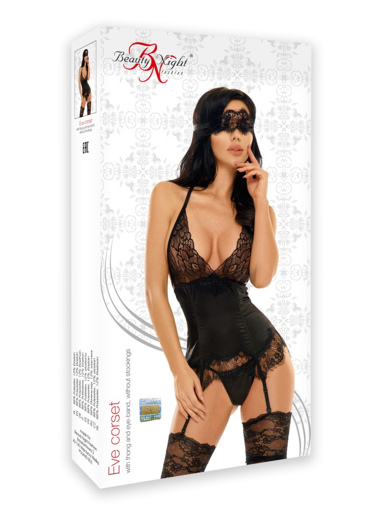 Beauty Night Lingerie sexy corsetto con perizoma e maschera Eve