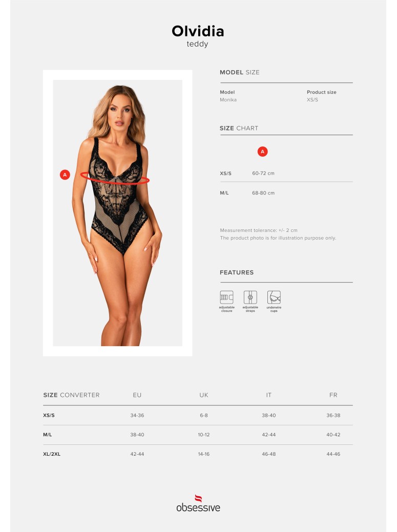 Obsessive Lingerie body in pizzo nero con ferretto Olvidia