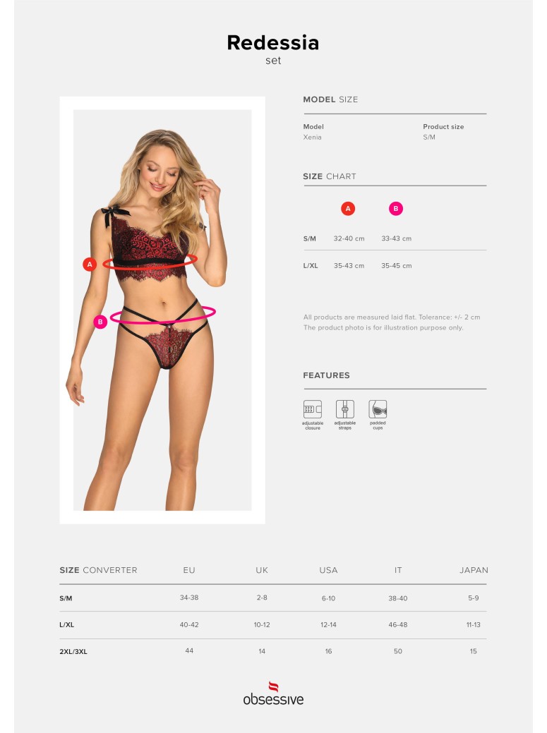 Obsessive Lingerie completino in pizzo rosso floreale Redessia