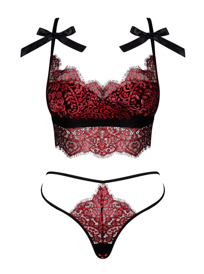 Obsessive Lingerie completino in pizzo rosso floreale Redessia