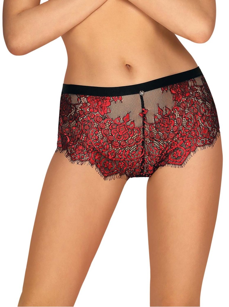 Obsessive Lingerie shorties in pizzo floreale rosso Redessia
