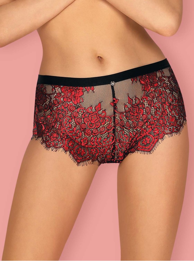 Obsessive Lingerie shorties in pizzo floreale rosso Redessia