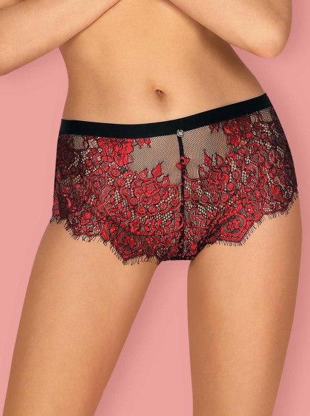 Obsessive Lingerie shorties in pizzo floreale rosso Redessia