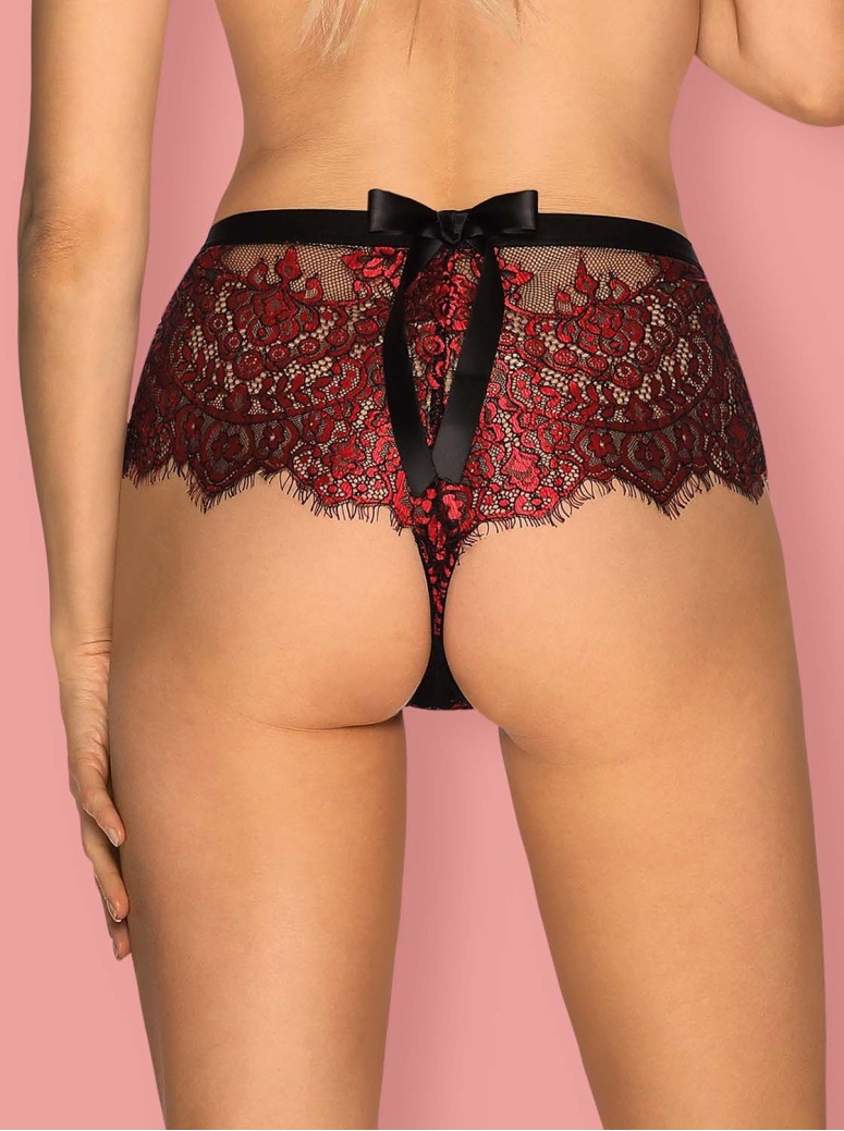 Obsessive Lingerie shorties in pizzo floreale rosso Redessia