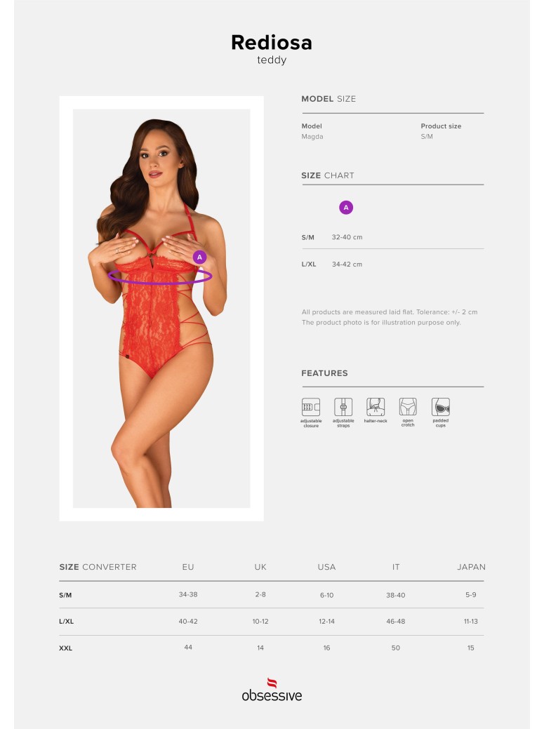 Obsessive Lingerie sexy body aperto in pizzo rosso Rediosa