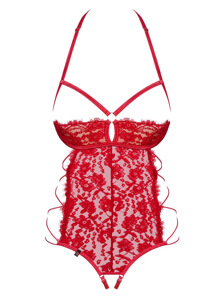 Obsessive Lingerie sexy body aperto in pizzo rosso Rediosa