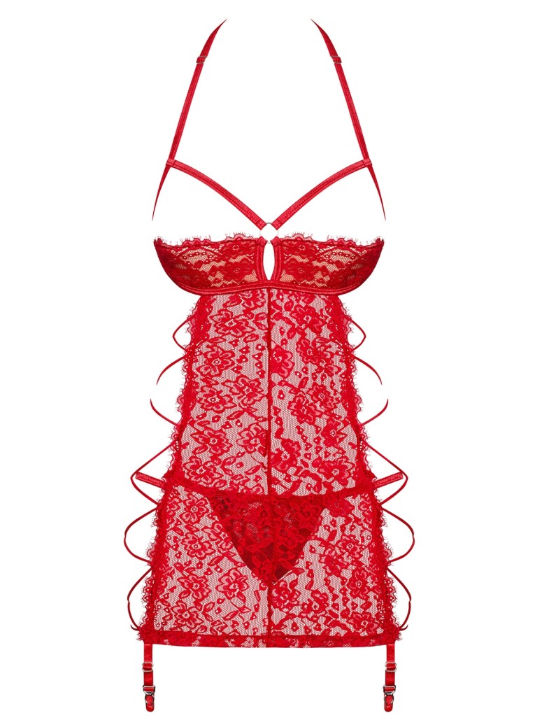 Obsessive Lingerie chemise con reggicalze in pizzo rosso Rediosa
