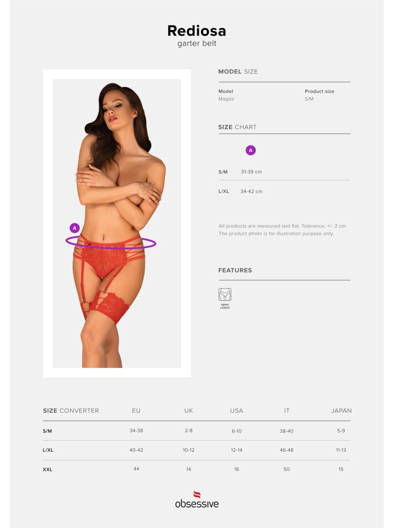 Obsessive Lingerie reggicalze aperto in pizzo rosso Rediosa