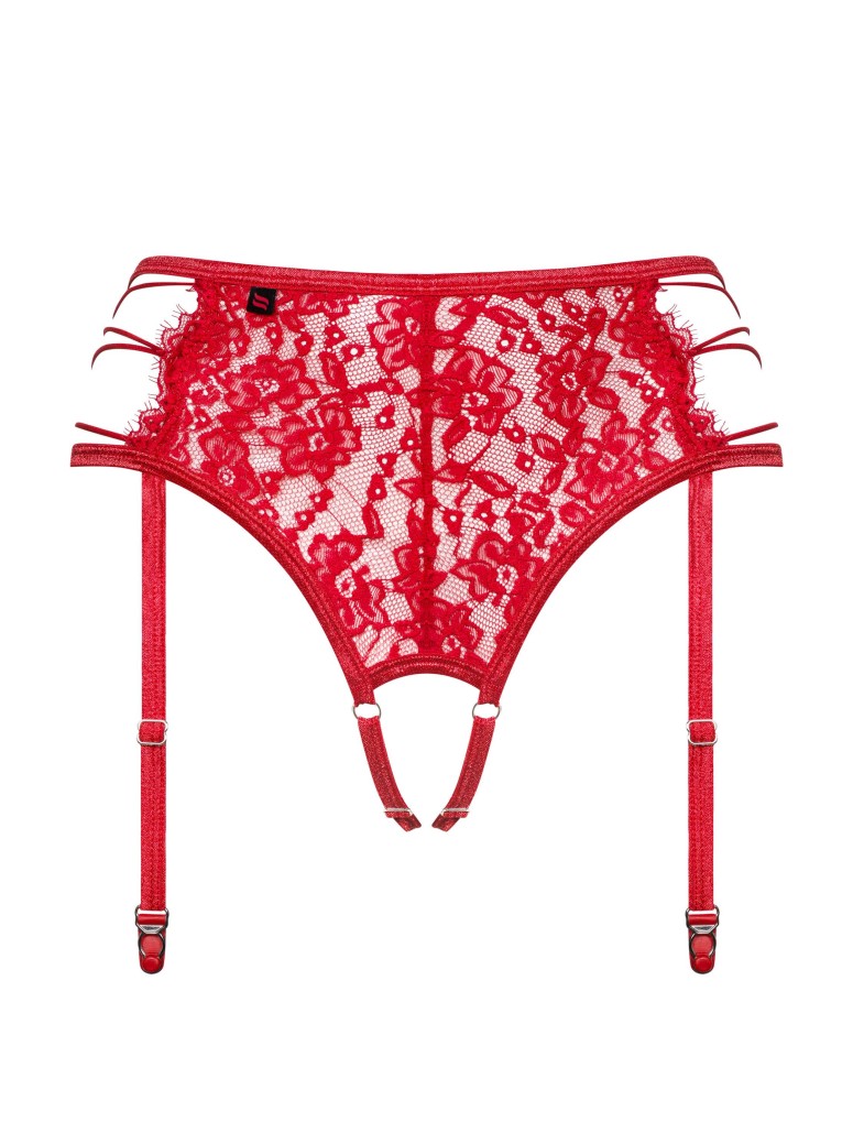Obsessive Lingerie reggicalze aperto in pizzo rosso Rediosa