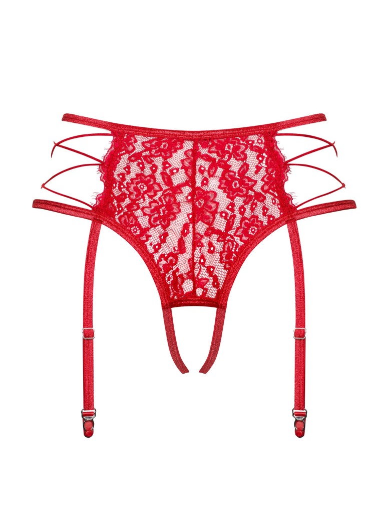 Obsessive Lingerie reggicalze aperto in pizzo rosso Rediosa