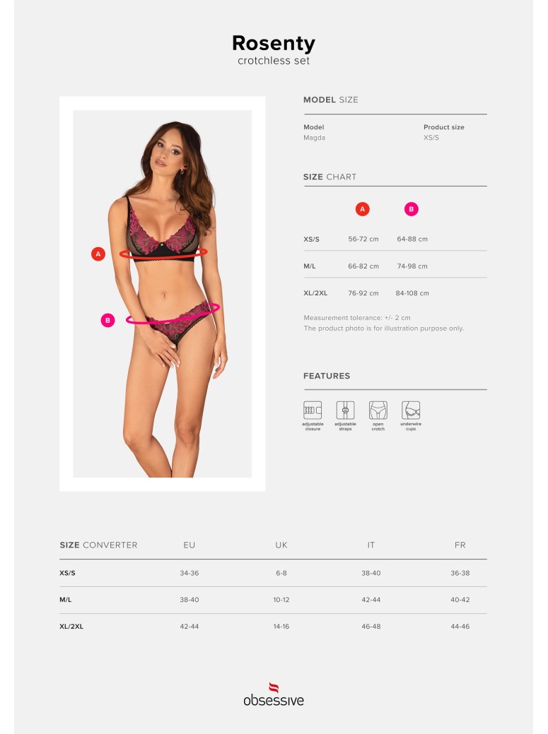 Obsessive Lingerie sexy completino due pezzi aperto Rosenty