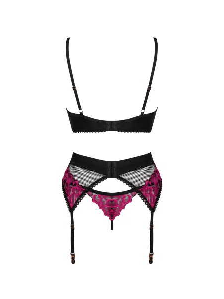 Obsessive Lingerie sexy completino tre pezzi con ricami rosa Rosenty