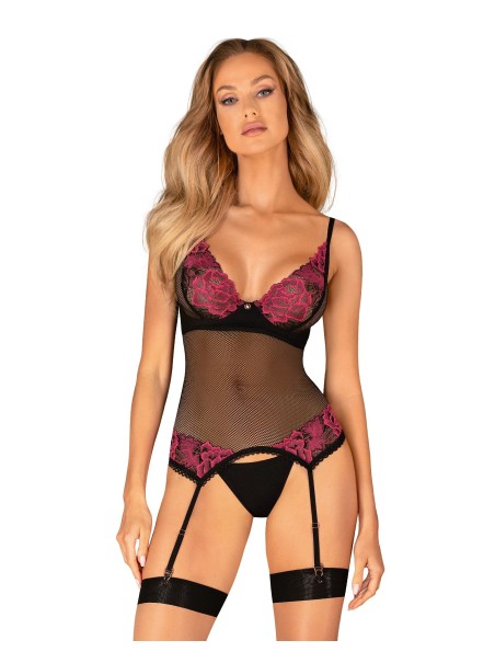 Obsessive Lingerie corsetto con ricami rosa e perizoma Rosenty Obsessive Lingerie corsetto con ricami rosa e perizoma Rosenty