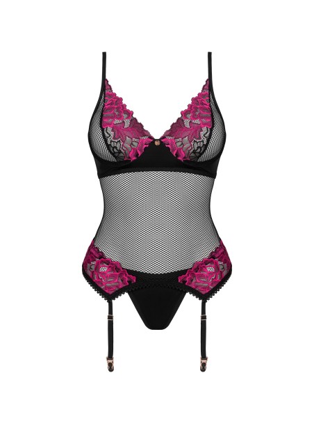 Obsessive Lingerie corsetto con ricami rosa e perizoma Rosenty Obsessive Lingerie corsetto con ricami rosa e perizoma Rosenty