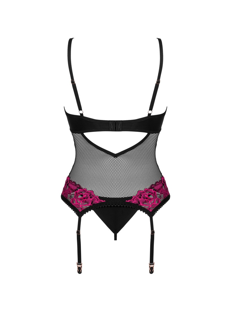 Obsessive Lingerie corsetto con ricami rosa e perizoma Rosenty