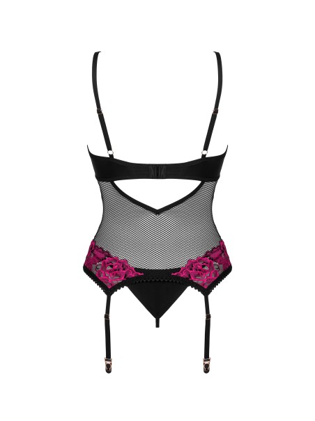 Obsessive Lingerie corsetto con ricami rosa e perizoma Rosenty Obsessive Lingerie corsetto con ricami rosa e perizoma Rosenty