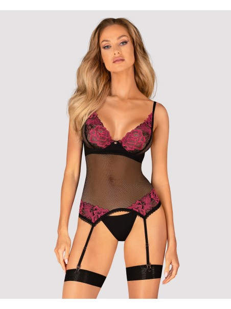 Obsessive Lingerie corsetto con ricami rosa e perizoma Rosenty Obsessive Lingerie corsetto con ricami rosa e perizoma Rosenty