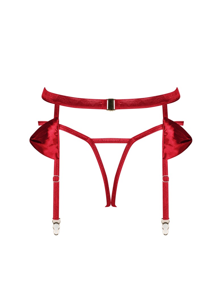 Obsessive Lingerie sexy reggicalze con perizoma in raso rosso Rubinesa