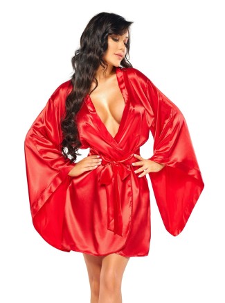 Beauty Night Lingerie sexy vestaglia a kimono in raso rosso Samira