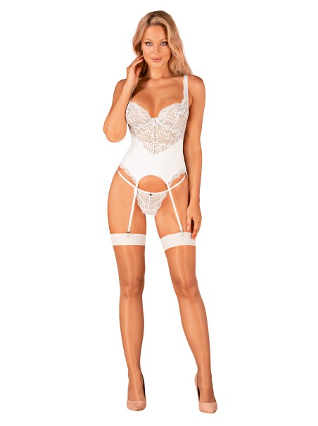 Obsessive Lingerie calze da reggicalze nudo con balza bianca S814