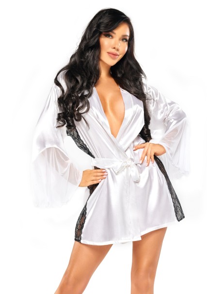 Beauty Night Lingerie vestaglia in raso bianco e tulle nero Sara