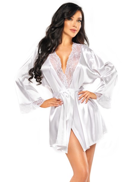 Beauty Night Lingerie vestaglia in raso e pizzo bianco Sherie