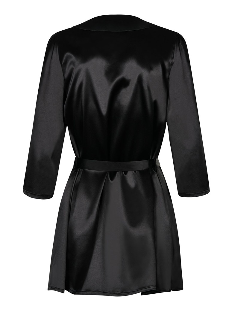 Obsessive elegante vestaglia nera in raso satinato con perizoma Satinia