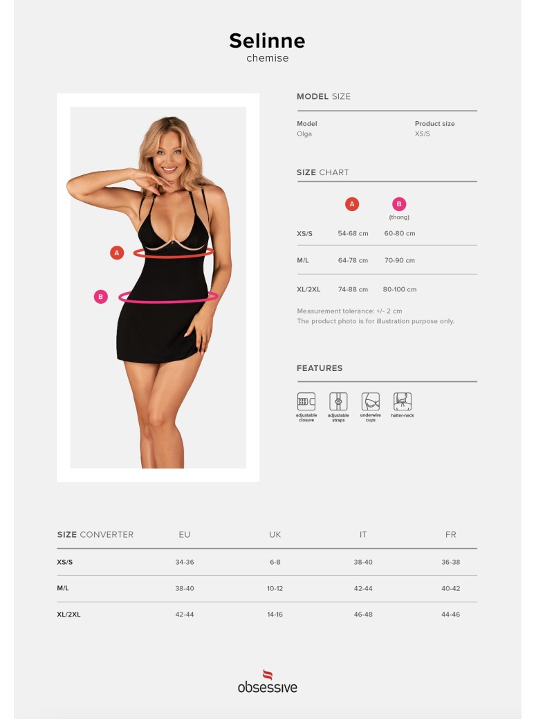 Obsessive Lingerie sexy chemise con ferretto e perizoma Selinne