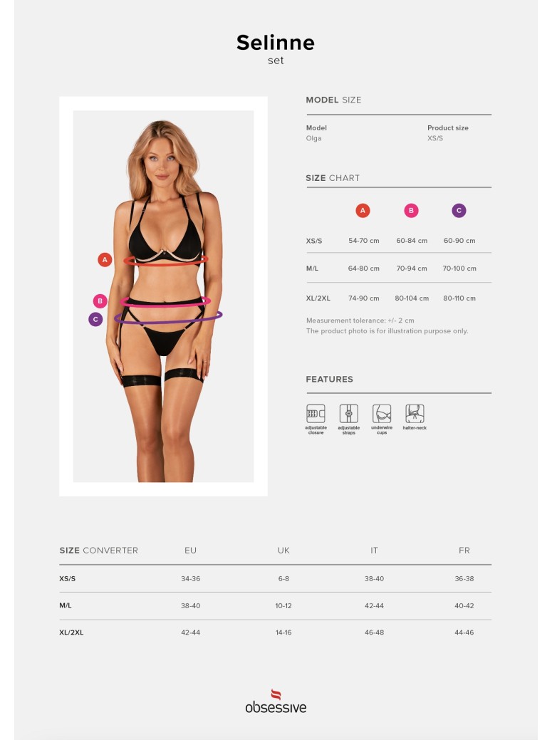 Obsessive Lingerie sexy completino con reggicalze in tre pezzi Selinne