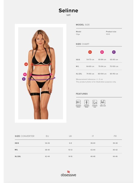 Obsessive Lingerie sexy completino con reggicalze in tre pezzi Selinne