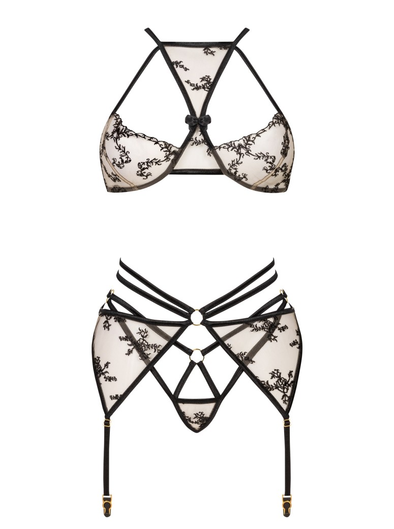 Beauty Night Lingerie set con reggicalze in tulle nude e nero Aisha