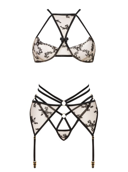 Beauty Night Lingerie set con reggicalze in tulle nude e nero Aisha