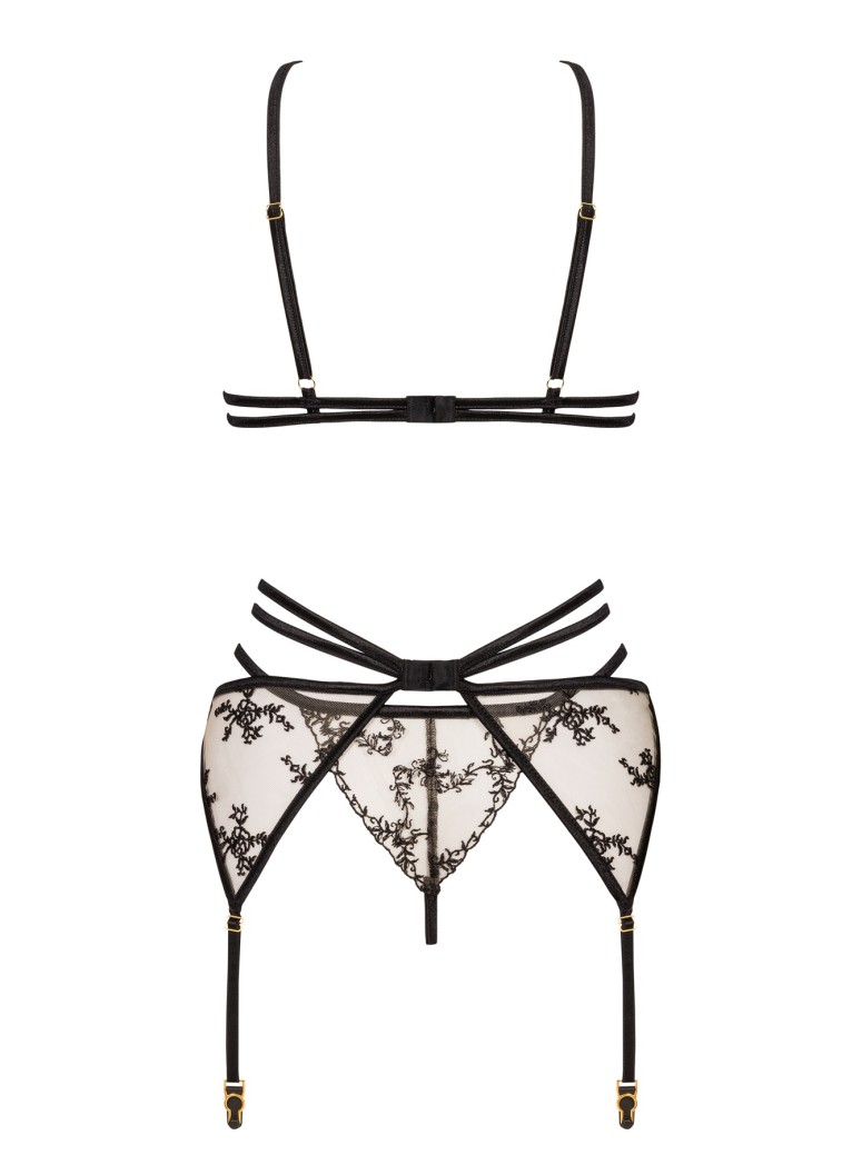 Beauty Night Lingerie set con reggicalze in tulle nude e nero Aisha