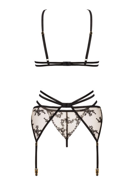 Beauty Night Lingerie set con reggicalze in tulle nude e nero Aisha