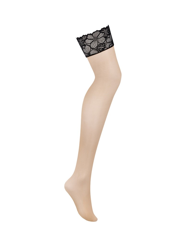 Obsessive Lingerie  calze da reggicalze nudo con balza nera Serafia