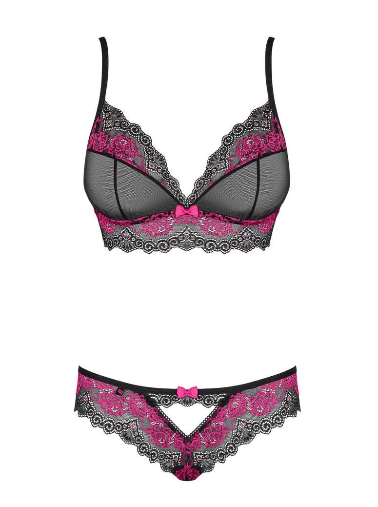 Obsessive Lingerie completino intimo decorato da pizzo nero e rosa Tulia