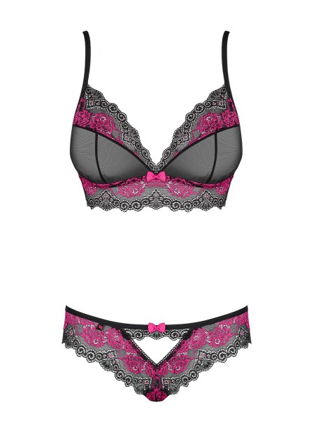 Obsessive Lingerie completino intimo decorato da pizzo nero e rosa Tulia