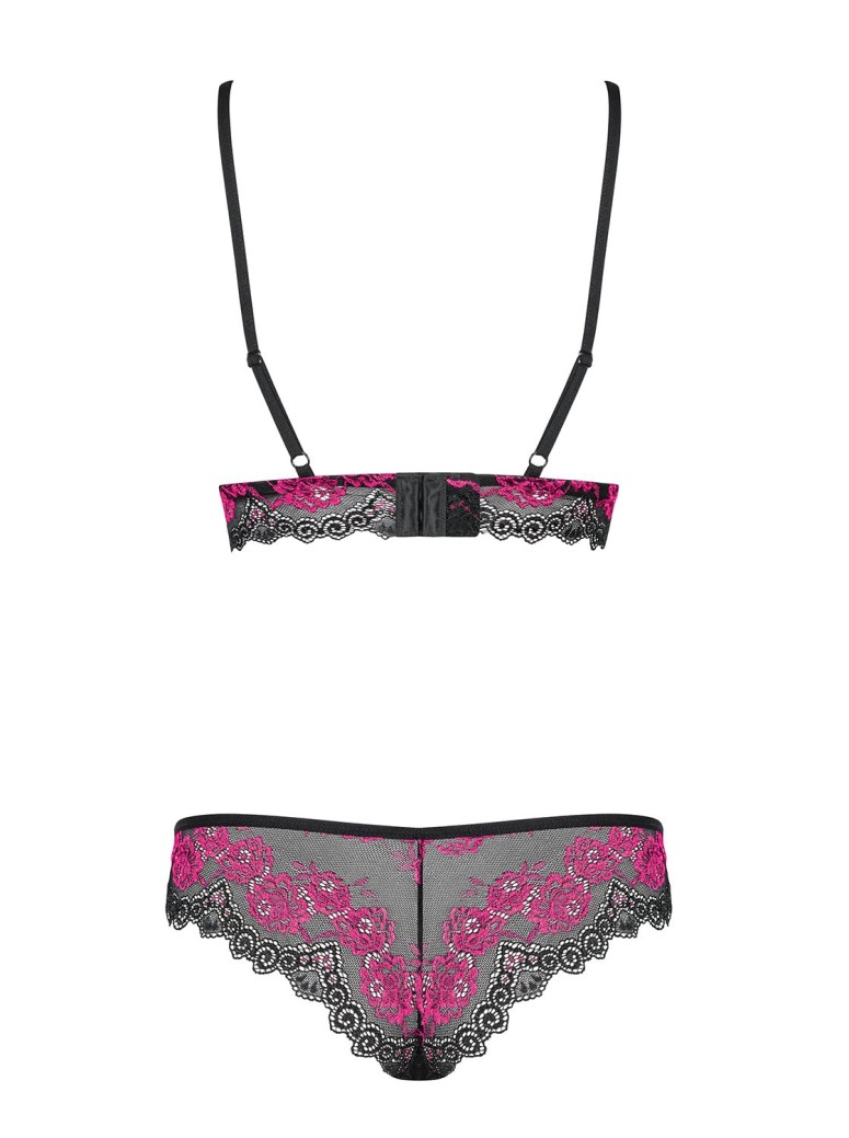 Obsessive Lingerie completino intimo decorato da pizzo nero e rosa Tulia