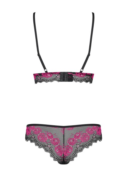 Obsessive Lingerie completino intimo decorato da pizzo nero e rosa Tulia