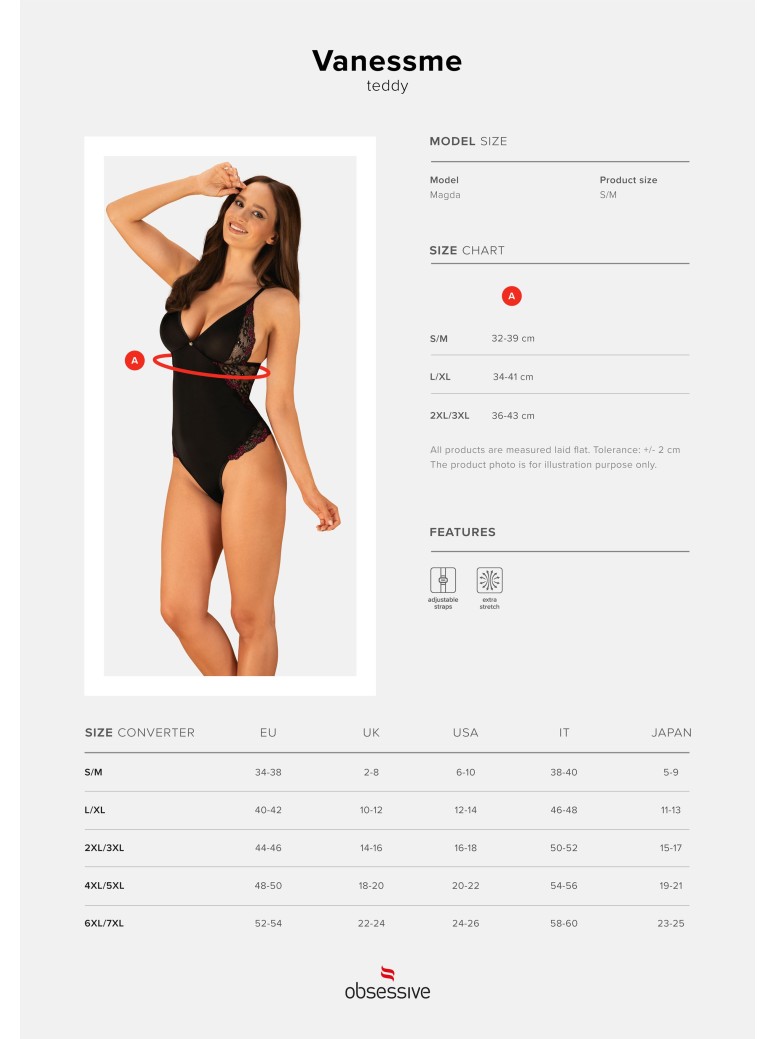 Obsessive Lingerie Vanessme sexy body con inserto in pizzo