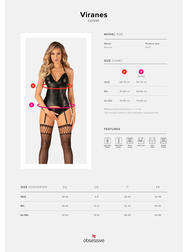 Obsessive Lingerie sexy corsetto wetlook ecopelle con perizoma aperto Viranes
