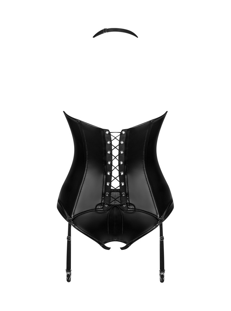 Obsessive Lingerie sexy corsetto wetlook ecopelle con perizoma aperto Viranes