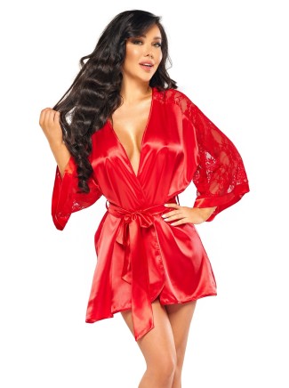 Beauty Night Lingerie vestaglia in raso rosso e maniche in pizzo Marissa