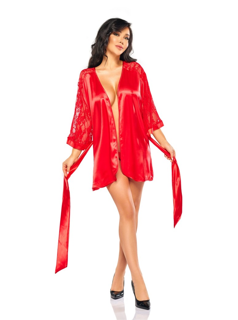 Beauty Night Lingerie vestaglia in raso rosso e maniche in pizzo Marissa
